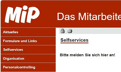 Screenshot eines Ausschnitts der Startseite des MiP